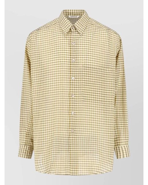 Auralee Natural Button Down Collar Checked Long Sleeve Shirt for men