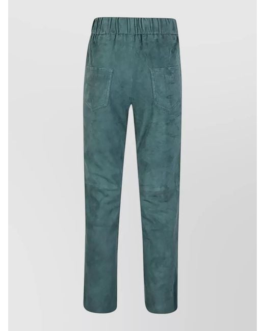 Via Masini 80 Green Suede Trousers Elastic Waist Multiple Pockets