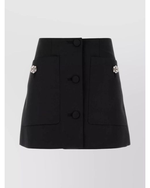 Prada Black Wool Mini Skirt With Oversized Pockets And Embellished Accents