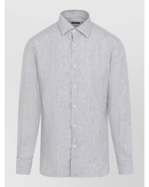 Zegna White Striped Linen Long-Sleeve Shirt for men