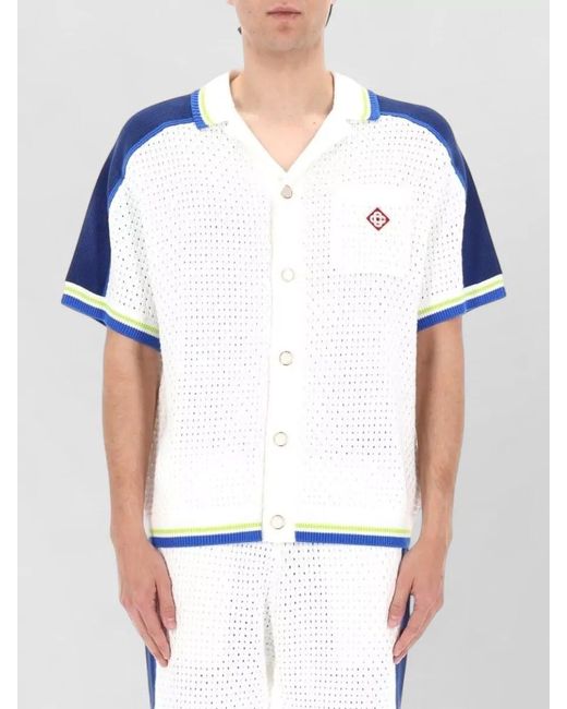 Casablanca Blue Crochet Logo Shirt Short Sleeves Pocket for men