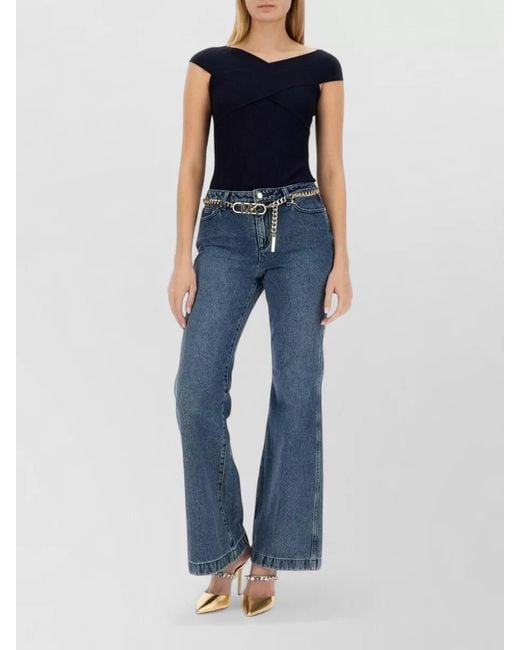 Michael Kors Blue Flared Leg Jeans Belt Loops Chain Detail