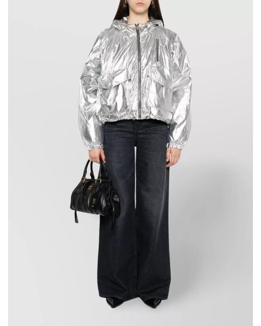 IRO Gray Hooded Jacket With Elasticated Cuffs And Hem