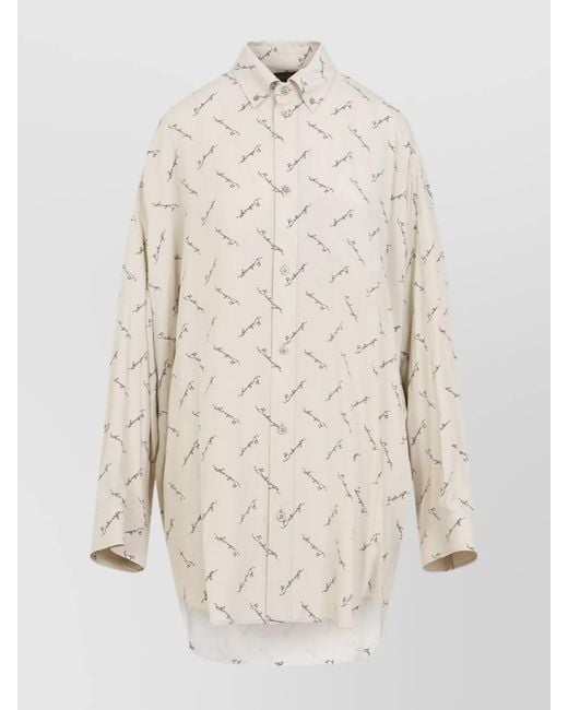 Balenciaga Natural Viscose Oversized Logo-Print Shirt