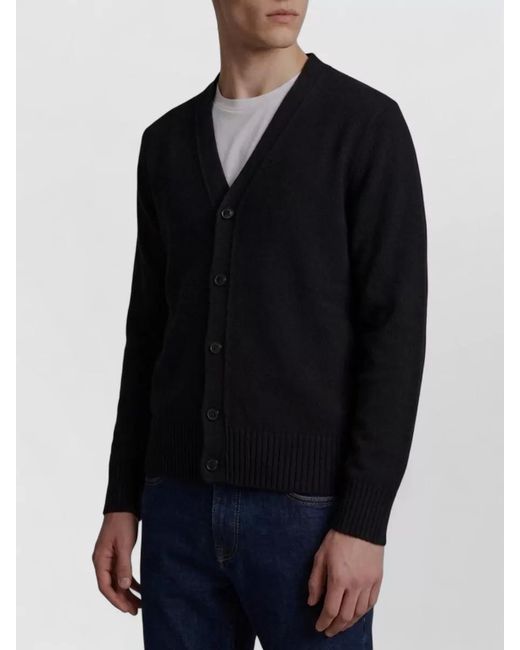AMI Blue Cashmere V-Neck Ribbed Regular-Fit Cardigan for men