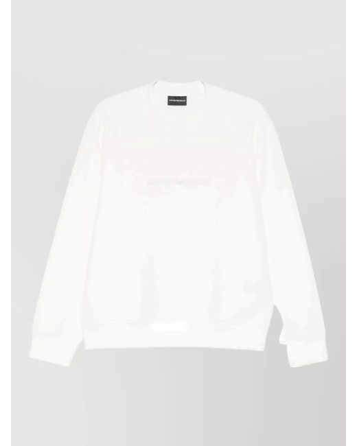 Emporio Armani White Cotton Sweatshirt Featuring Front Logo Crewneck for men