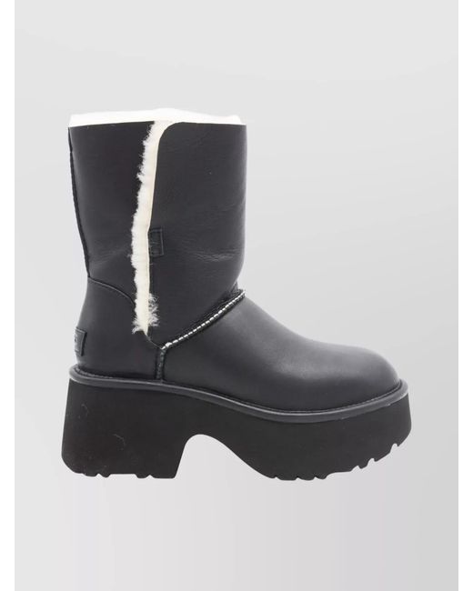 Ugg Black Stylish Platform Ankle Boots With Round Toe