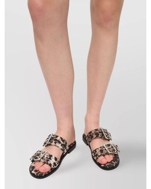 Ganni Multicolor Denim Leopard-Print Sandals