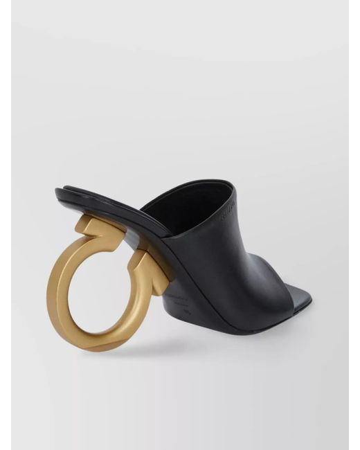Ferragamo Black Leather Heel Mules
