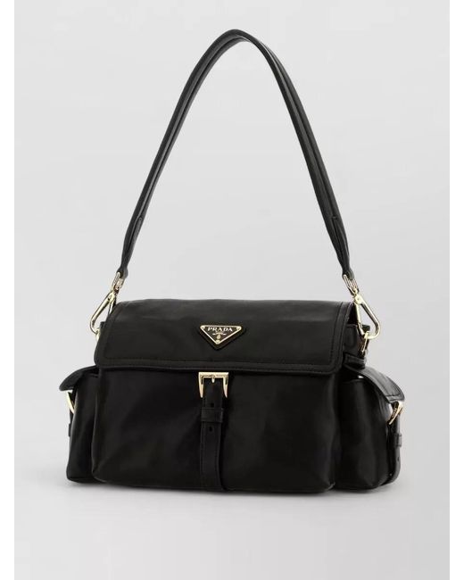 Prada Black Explore Nappa Leather Shoulder Bag Buckle Hardware