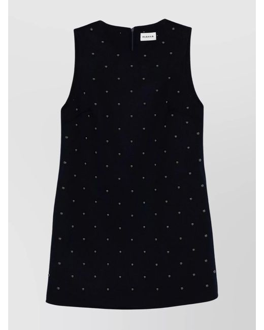 P.A.R.O.S.H. Blue Studded Crew Neck Mini Dress With Brushed Finish