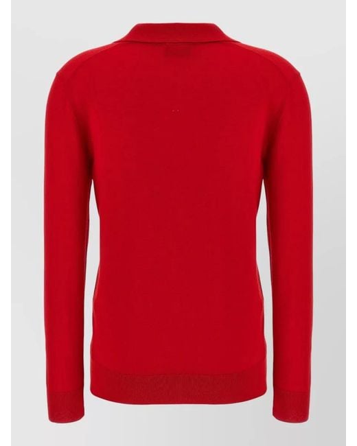 Brioni Red Polo Shirt Cashmere Silk Long Sleeves