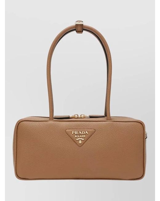 Prada Natural Textured Rectangular Top Handbag Double Handles