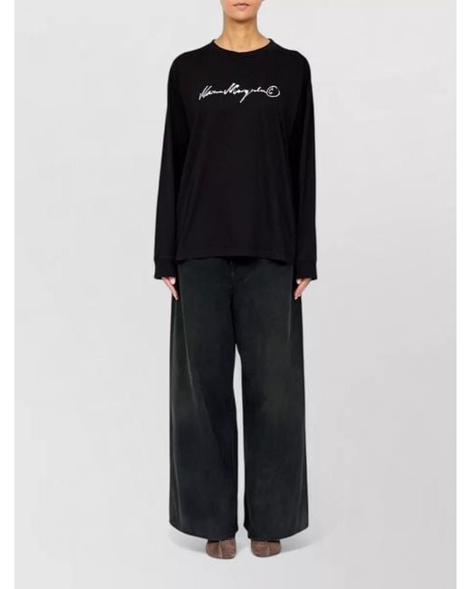 MM6 by Maison Margiela Black Branded Cotton Long Sleeve Casual T-Shirt