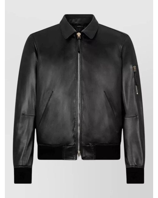 Tom Ford Black Leather Bomber Jacket for men