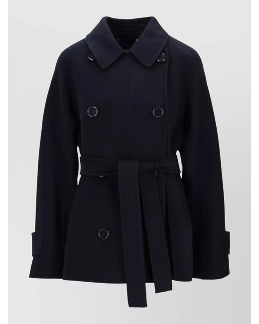 Max Mara Blue Jacket Notched Lapels Belted Waist Cuffs