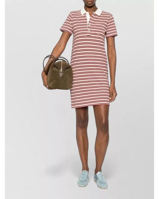 A.P.C. Red Striped Cotton Polo Dress Short Sleeves