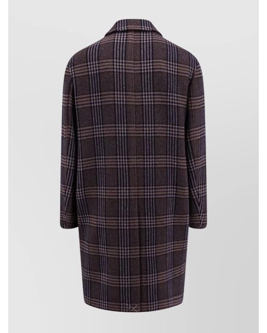 Etro Blue Plaid Cashmere Single-Breasted Coat for men