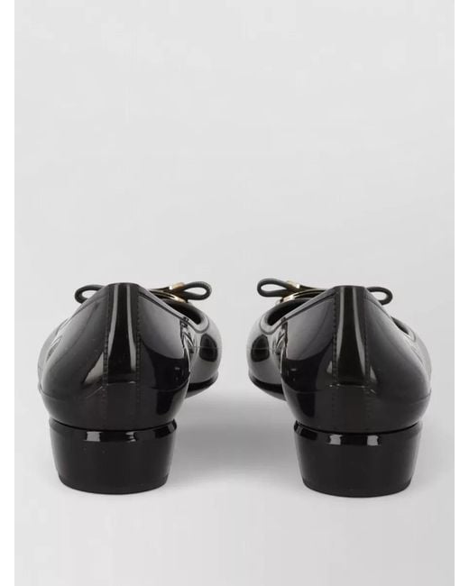 Ferragamo Black Ballerina Shoes Bow Detail Cut Out Sides