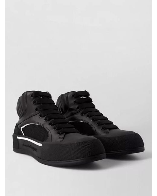 McQueen Black Leather High-Top Sneakers for men