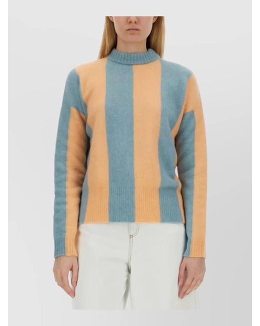 Alysi Blue Maxi Striped Mock Neck Knit Sweater