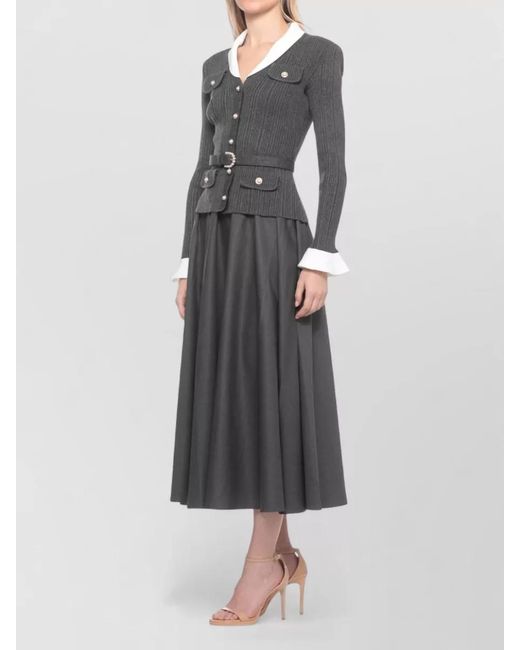 Self-Portrait Black Belted Tailoring Dress Contrasting Collar