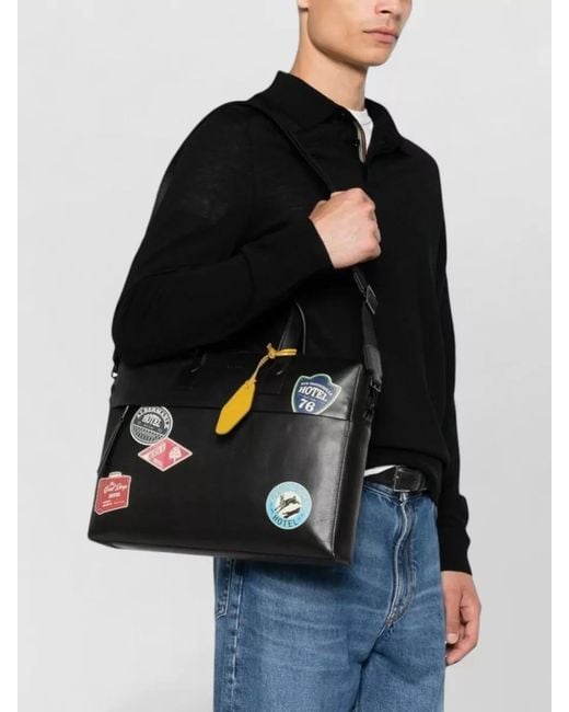 Paul Smith Black Patch Graphic Leather Briefcase Shoulder Strap for men