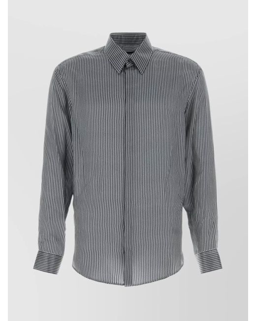 Giorgio Armani Gray Printed Satin Shirt With Button-Down Collar for men
