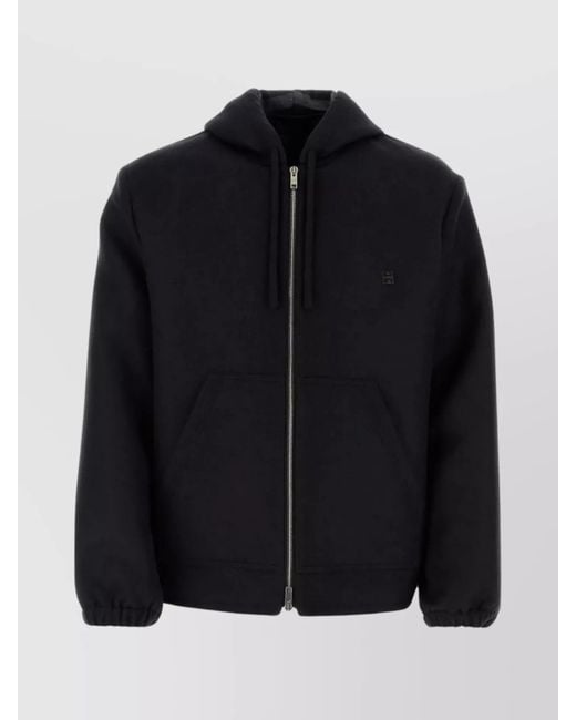 Givenchy Black Silk Wool Hooded Zip Sweatshirt for men