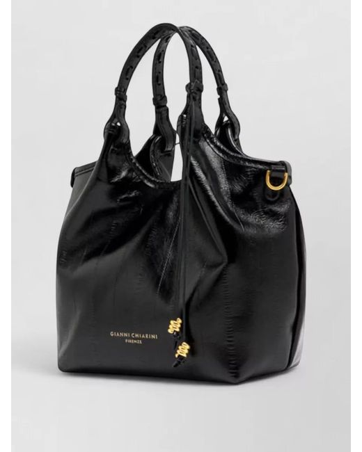 Gianni Chiarini Black Dua Textured Tote Bag Top Handles
