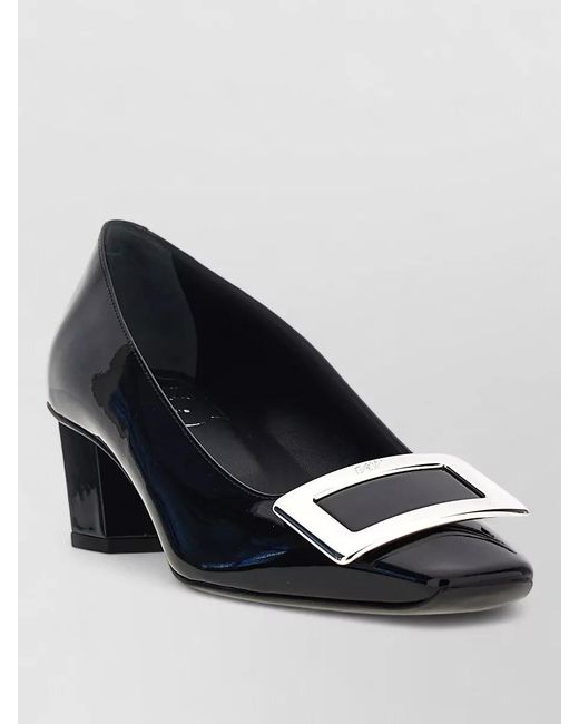 Roger Vivier Blue Pumps Block Heel Closed Toe Square Buckle