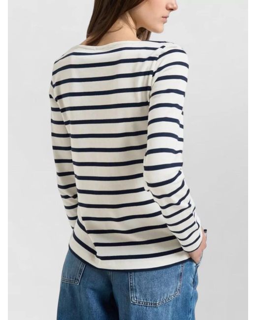 Semicouture Blue Carmelita Striped Crew Neck Cotton Sweater