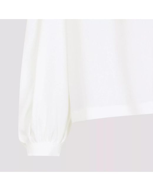 Giambattista Valli White Silk Long-Sleeve Crew-Neck Blouse