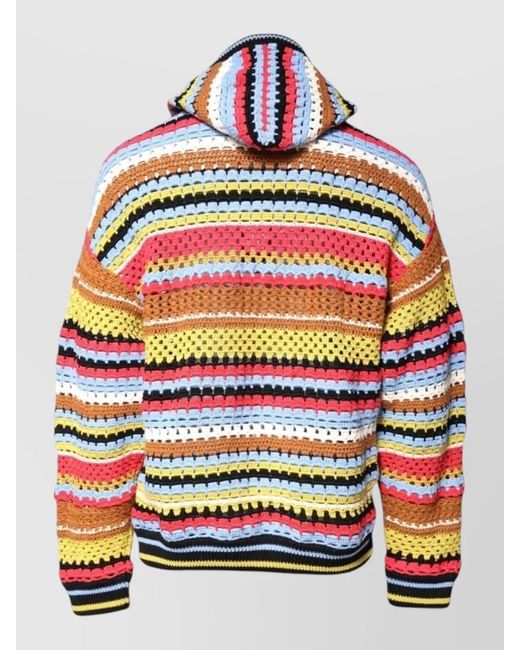 Dolce & Gabbana Brown Hooded Cotton Blend Striped Crochet Pullover for men