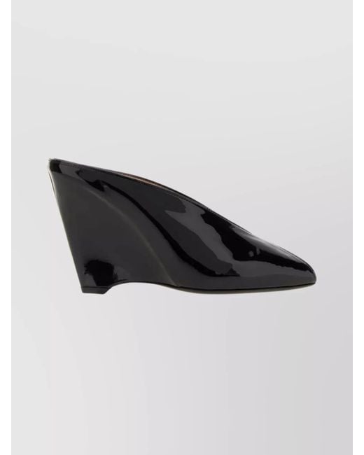 Ferragamo Black Leather Mules With Wedge Heel And Glossy Finish