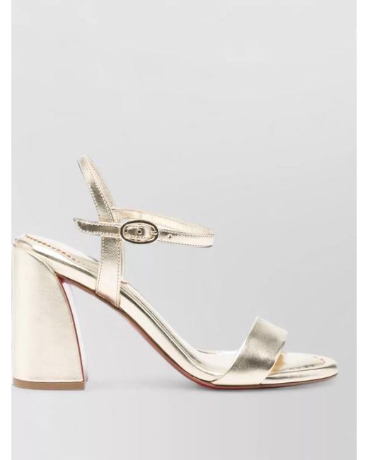 Christian Louboutin Pink Jane Leather Sandals Ankle Strap Block Heel