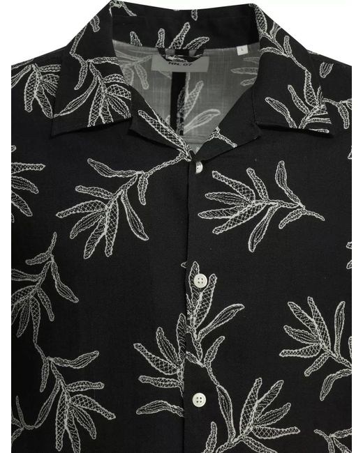 NN07 Black Ole Casual Shirt Short Sleeves Leaf Print for men