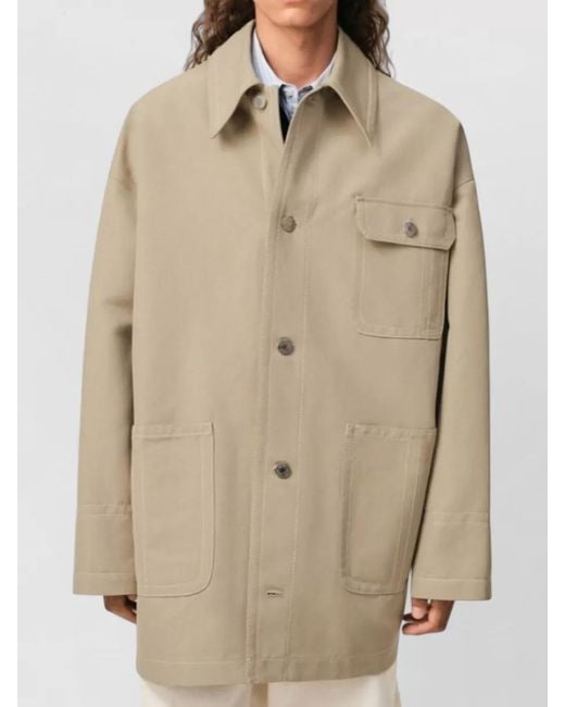 AMI Natural Worker Coat Chest Pocket Collared Design