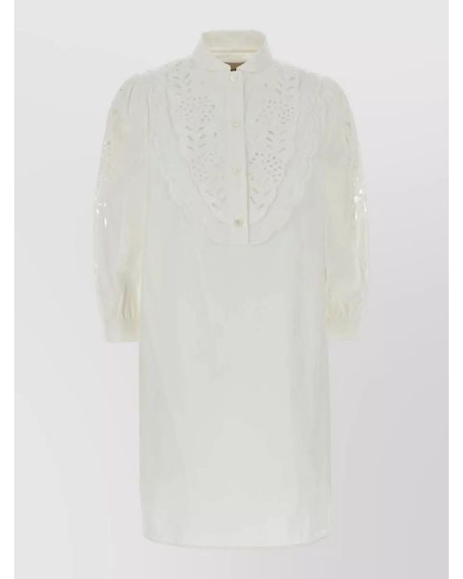 Valentino White Dress Long Sleeves Cuffed Cuffs Scalloped Hem