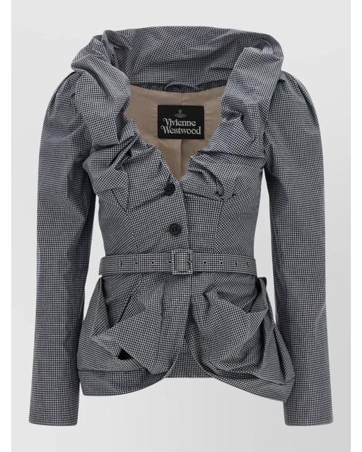 Vivienne Westwood Gray Kendall Blazer Belted Waist Ruffled Collar