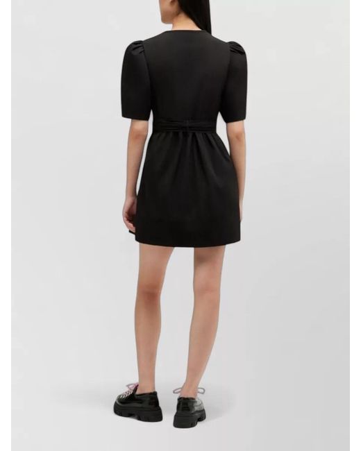 Ganni Black Organic Cotton V-Neck Short-Sleeve Mini Dress