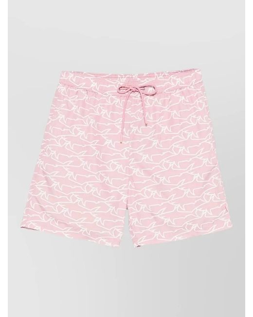 Paul & Shark Pink Portofino Swim Shorts Sharks Waves Print for men