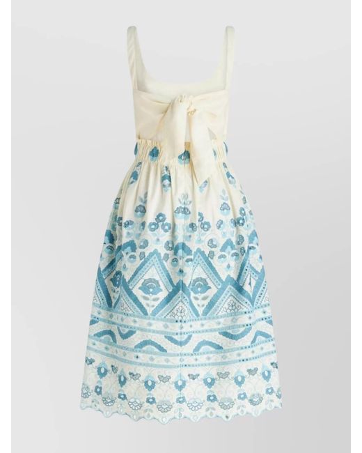 Etro Blue Cotton Sleeveless Cutout Flared Midi Dress