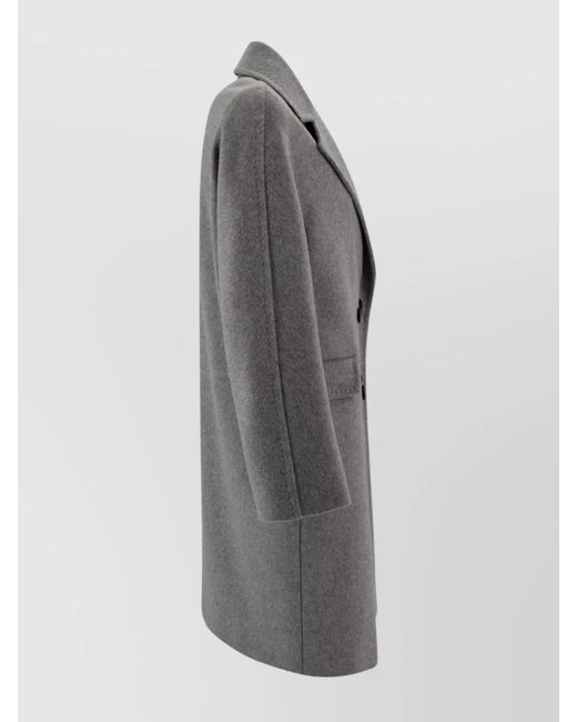 Max Mara Gray Cashmere Alpaca Virgin Wool Double-Breasted Belted Midi Coat