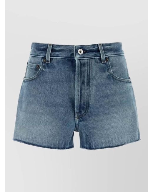 Miu Miu Blue Denim Shorts Frayed Hem Five Pocket Design