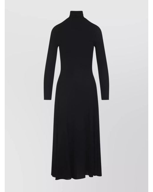 Alaïa Black Viscose High-Neck Long-Sleeve Cutout Midi Dress