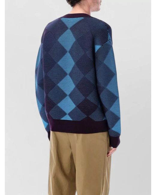 Dries Van Noten Blue Argyle Sweater for men
