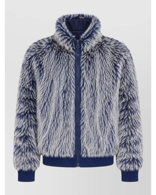 DIESEL Blue Faux Fur Blazer High Collar Ribbed Trim for men