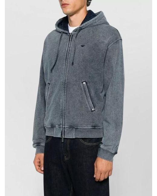 Emporio Armani Blue Hooded Denim Look Jacket Regular Fit for men