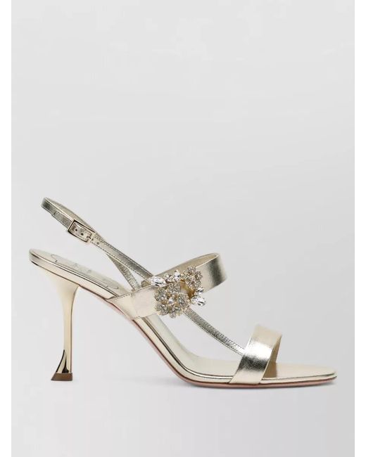 Roger Vivier Sandals Embellished Strap Metallic Finish Open Toe